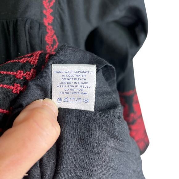 Roller Rabbit Betania Top Womens XS Black Boho Embroidered Long Sleeve V-Neck - Picture 8 of 10